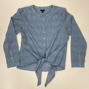 Talbots // Women Size Med Petite Geo Print Button Down LS Tie Waist Blouse